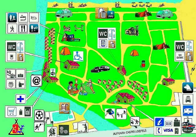 Mapa del camping "Tres Estrellas" de Gavà Mar (ao 2011 - mapa:www.tresestrellas.com)